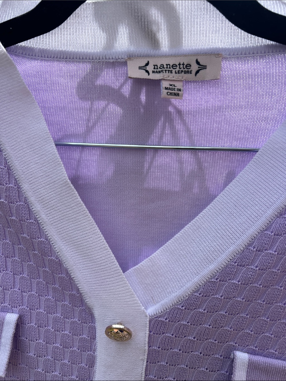 Nanette Lepore Lavender and White V‑Neck Short Sleeve Cardigan - Picture 2 of 8
